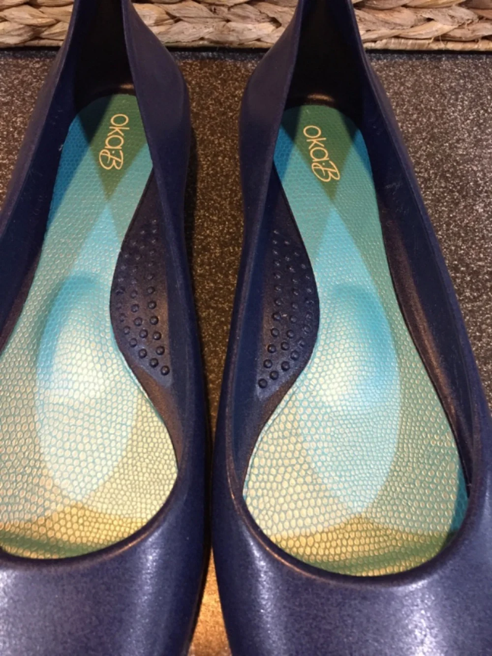 OKA b. Navy Blue Ballet Flats with Teal Insole